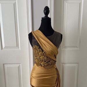 Elegant Gold and Brown Evening Dress